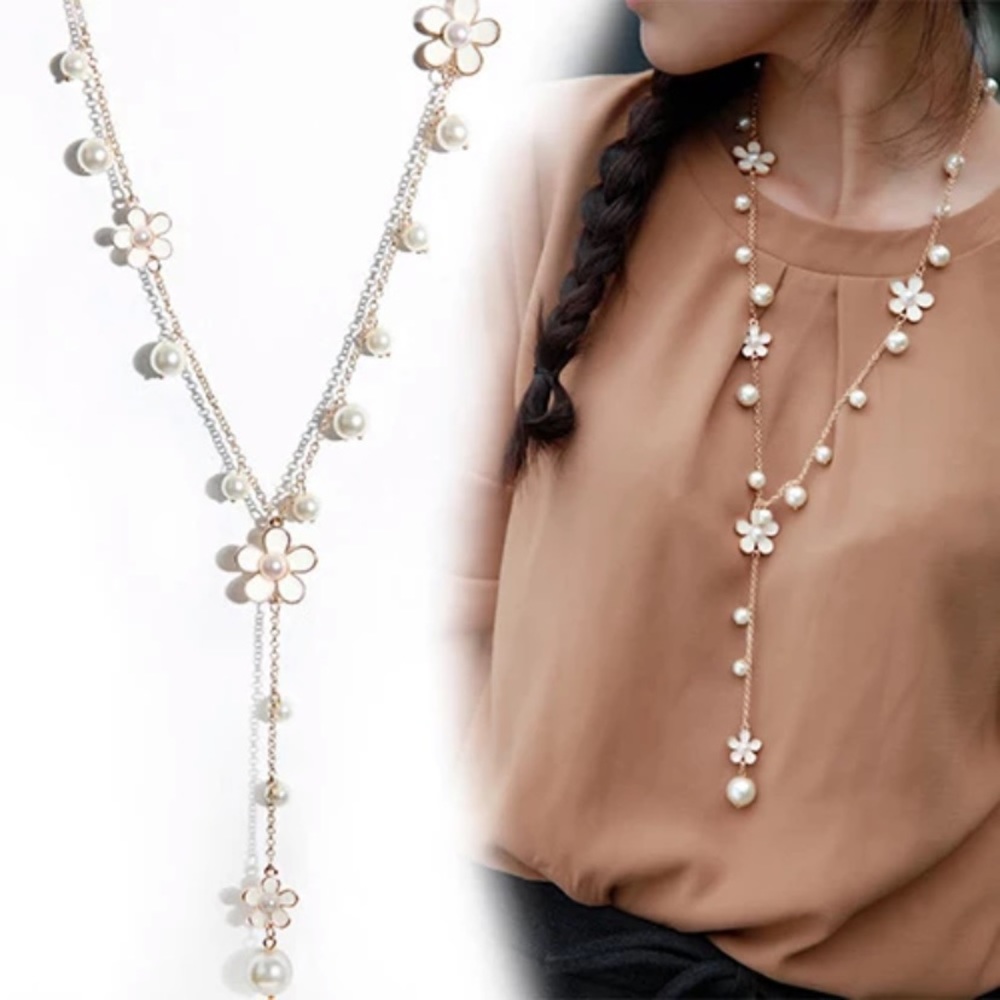 ⭐️NEW⭐️Long Pearl&Flower Gold Necklace - Picture 7 of 8